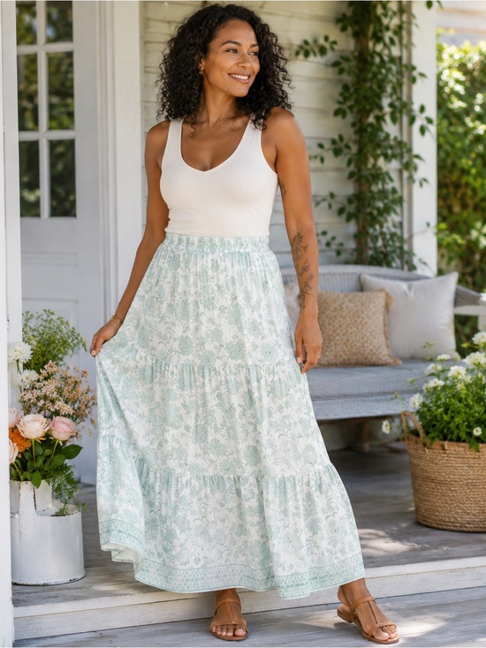 Blu Pepper Dresses & Skirts - Blu Pepper Sage Green Patterned Maxi Skirt